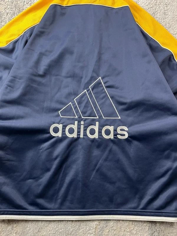 Vintage 90s adidas geborduurd logo marineblauw & geel ritssluiting trackjack maat – photo 9